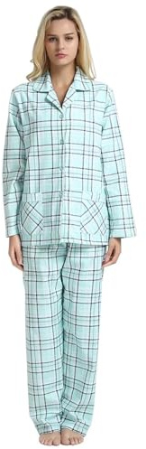 GLOBAL Pyjama pour Femme | Pyjama en Flanelle 100% Coton | Haut boutonné sur Le Devant et Pantalon à Cordon de Serrage