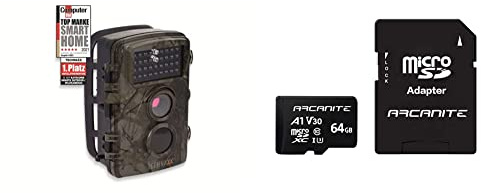 Technaxx Wildkamera mit bewegungsmelder nachtsicht & ARCANITE 64 GB microSDXC-Speicherkarte mit Adapter - A1, UHS-I U3, V30, 4K, C10, MicroSD, Lesegeschwindigkeit von bis zu 90 MB/s