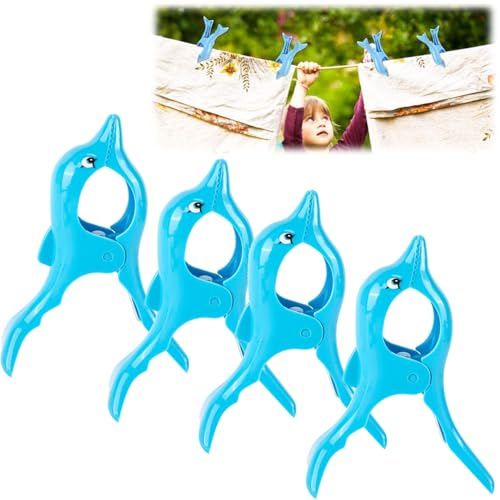 Norhogo 4 Stück Delphin-Strandstuhl-Handtuchclip, Liege Groß Strandtuch Klammern für Strandtuch, Super Winddicht für Handtuch-Clip blau