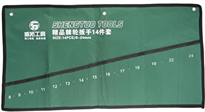 sourcing map Schraubenschlüssel Organizer 14 Taschen 25.6 x 13.8 Leinwand Zusammenrollen Beutel Werkzeug Taschenhalter mit metrischen Beschriftung