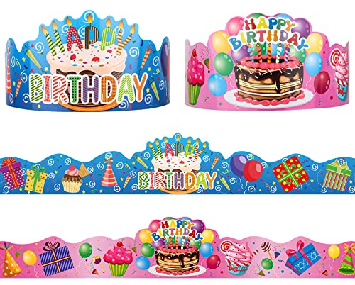 Waenerec 30 Pieces Birthday Crowns for Classroom Adjustable Cute Happy Birthday Hats Colorful Paper Party Crown
