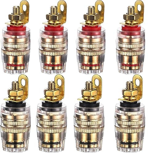RUNCCI-YUN 8Stück 24-k vergoldet Lautsprecher Klemme Binding Post Bananenstecker-Buchsen 4 mm Banana Plug für Verstärker Lautsprecher Terminal Wandplatte