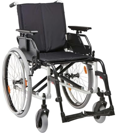 FabaCare Rollstuhl Caneo-L mit Trommelbremse, Leichtgewichtrollstuhl aus Aluminium, Alu Transportrollstuhl faltbar, Faltrollstuhl, Standardrollstuhl, höhenverstellbar, bis 150 kg, Sitzbreite: 45 cm