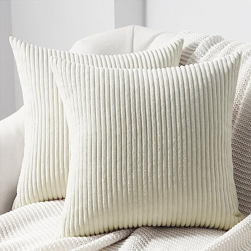Topfinel 2er Set Kissenbezug 30x30 Creme gestreiftes Muster Kordsamt Kissenbezüge Kissenhülle Dekokissen Sofakissen Nackenkissen Kopfkissen Couchkissen Dekokissen Zierkissenbezug Deko Wohnzimmer