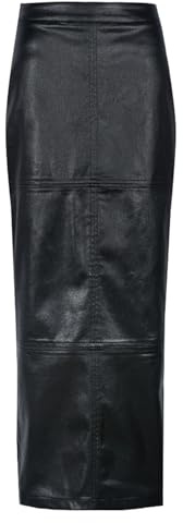 LEOROO Long Skirts for Women Trendy High Waisted A Line Business Casual Leather Maxi Skirt with Slit Dressy（Black,L