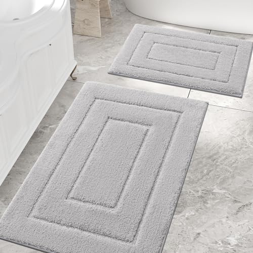 Homaxy Mikrofaser Badezimmerteppich Set - 40x60 cm + 60x90 cm, Grau | weich gefühl, flauschig bequem, rutschfeste TPR-rückseite, maschinenwaschbar, grpßartig wasserabsorbierend, breite anwendung