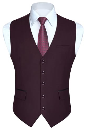 HISDERN hombres morado oscuro chalecos formal de la boda chaleco clásico de negocios del partido traje de esmoquin chaleco con bolsillos de moda Regular Fit 2XL