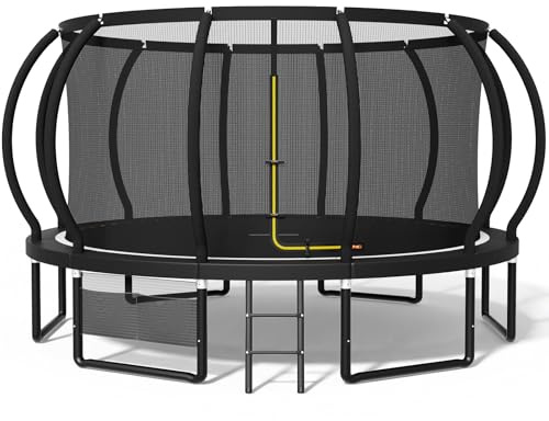 Devoko Cama Elástica Exterior para Niños Ø 228/305/366/427 cm, Trampolín Exterior de Jardín Calabaza Certificado GS con Red Seguridad, Escalera, Capacidad 150 kg
