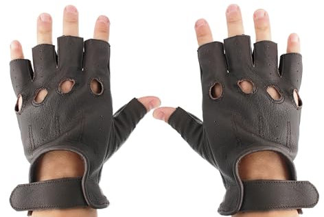 Zerimar Handschuhe Leder | Fingerlose Lederhandschuhe | Lederhandschuhe Herren | Handschuhe Fahren | Lederhandschuhe Herren Autofahrer | Farbe Braun | Größe 9