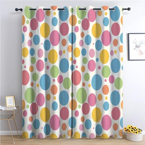 CozyRest Kinder Vorhänge Polka Dot Ösen Gardinen mit Blickdichte Thermo Vorhang Kälteschutz Blackout Curtain Kinderzimmer Schlafzimmer Ösenvorhang Bunte Punkte H 160 x B 70 cm