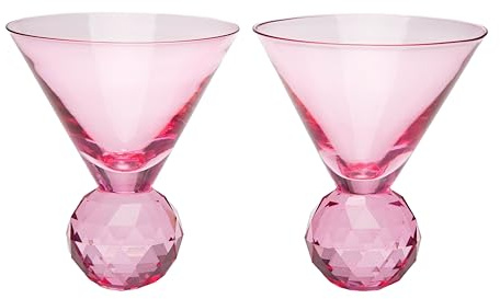 Paris Hilton Martini Glass Set with Iconic Gem Base, Perfect for Parties and Special Occasions, Serve Martinis, Mocktails and More, 10.5-Ounce, 2-Piece Set, Pink