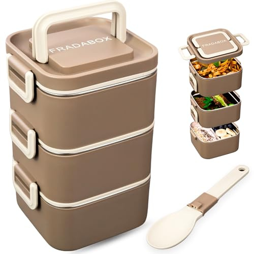 FRADABOX® Bento Lunchbox „Remy“ 2100ml, 3 Etagen mit Fächern und Besteck, Premium Edelstahl Dose, BPA-freie Brotdose groß, Meal Prep Bento Box für Erwachsene, spülmaschinen- und mikrowellengeeignet