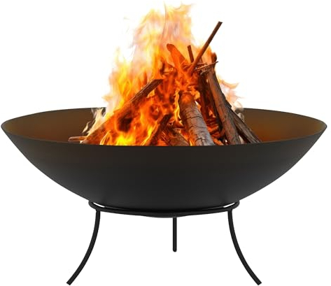 ECD Germany Feuerschale Ø55x24 cm aus Stahl mit 3 Füße für Grillabend, Feuerstelle für den Garten, Feuerkorb rund mit Dreibein-Gestell, Outdoor Feuertonne Schwarz, Lagerfeuer Gartenfeuer BBQ Camping