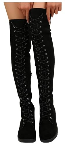Dasongff Cuissardes Femme Sexy Haute A Lacets - Bottes Noires Longues Grande Taille - Au Dessus du Genou d'Hiver Confortable Chic Bout Rond - Soirée Cocktail