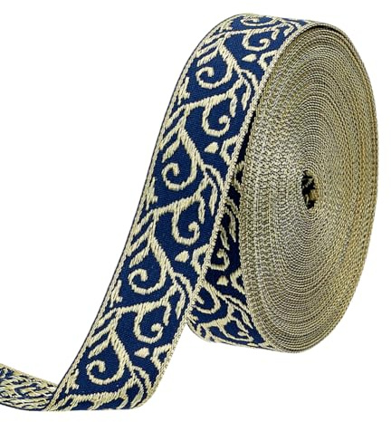 PH PandaHall 9.1m Jacquard Band 20mm Blaue Jacquard Stickerei Bordüre Ethnisch Gewebte Borte Vintage Floral JacquardBand für Karneval Nähen Kleidung Kunsthandwerk Tasche Dekor Geschenk Weihnachten