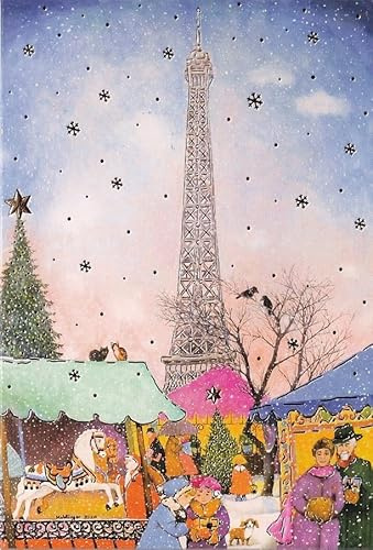 chemstickattack Weihnachtsklappkarte Paris Eifelturm Nostalgie Weihnachten Grußkarten Goldprägung Kunstkarte Weihnachtsmarkt Advent Time