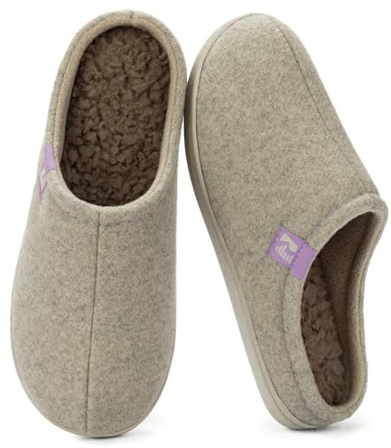 RockDove Damen Hausschuh aus Filz im Clog Stil robust rutschhemmend für den Innenbereich, 40/41 EU, Beige