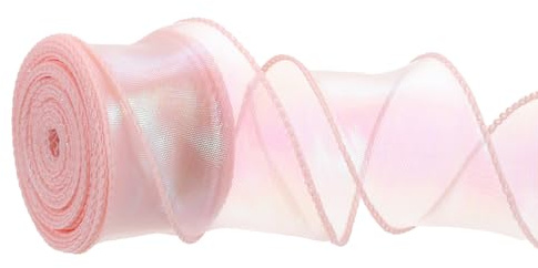 PATIKIL Iriserande organza-band 1-1/2 tum x 10 meter, genomskinliga trådbundna skimmer chiffongband glittrande fiskstjärtsgarn presentband för presentinslagning blombukett, champagne