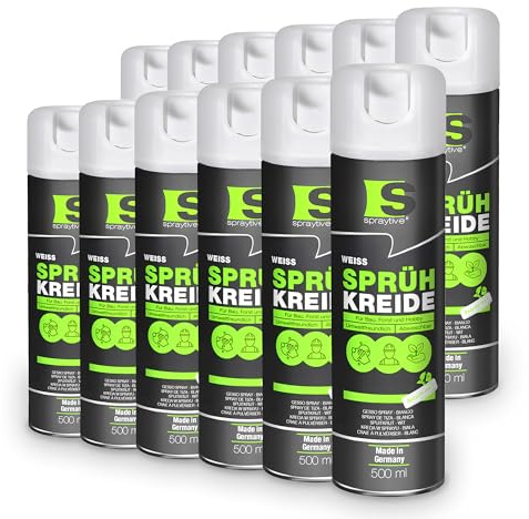 Spraytive 12 x 500ml spray de tiza blanca - Pintura de tiza brillante lavable, spray de tiza para exteriores, marcado de terreno, spray de marcado temporal, spray colorante para asfalto, hierba