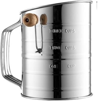 Ucuse Stainless Steel Flour Sifter For Baking Rotary Hand Crank Powdered Sugar Shaker And Flour Duster Fine Mesh Rotary Hand Crank with Loop Agitator for Quick Sifting