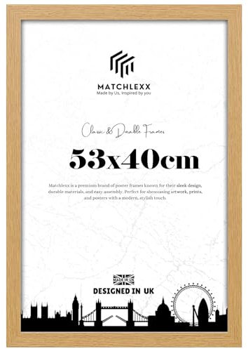 MatchLexx Modern Oak 53x40 cm Poster Frames | Mdf Wooden Shatter-Proof Styrene Portrait & Landscape | Jigsaw Puzzle Photo Movie Frame | for Home Office & Livingroom