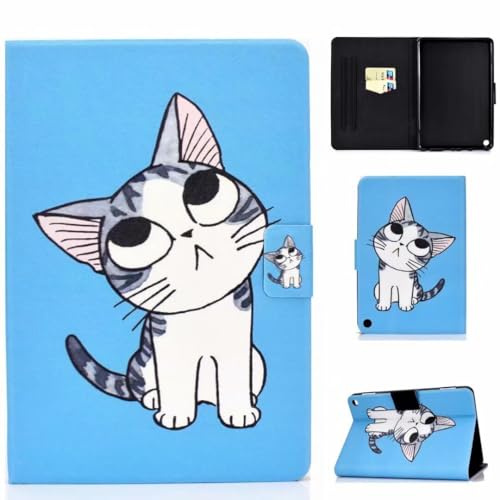 Hülle für iPad (A16) 11th/10th Generation (2025/2022), Ultra Schlank Premium Leder Brieftasche Schutzhülle Flip Case Cover mit Ständer Handyhülle für iPad (A16) 11th/10th (2025/2022) Blaue Katze