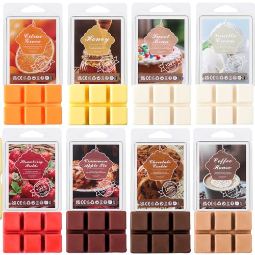 Bougie Parfumées Cires Coffret Cadeau Femme Soja Naturelle Longue Durée Bougie Chauffe Plat Parfumées Citron Lavande Cannelle pour Noel Mariage Anniversaire Bain Spa (Doux après-midi)