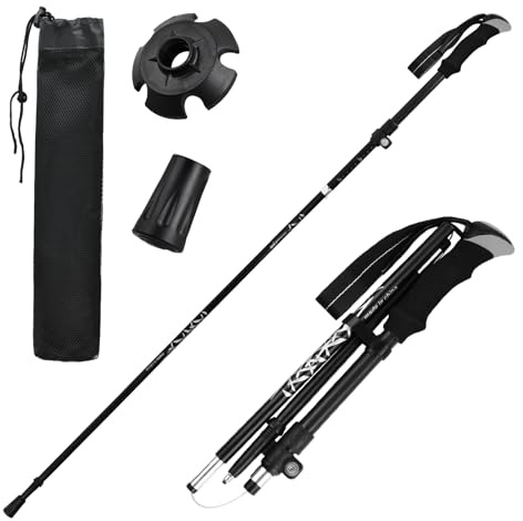 2 Pièces Bâtons de Randonnée, Baton de Marche Pliable, Bâton de Trekking Retractable Télescopique, Canne de Marche Ultraléger pour Homme, Femme, Alpinisme, Ski, Trekking (Réglables 113-138cm) (Noir)