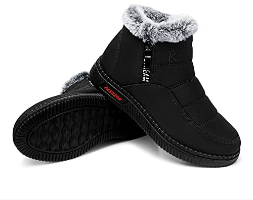 TEMOFON Womens Snow Boots Winter: Ankle Booties Black Waterproof Outdoor Warm Fur Lined Shoes for Women Size 10