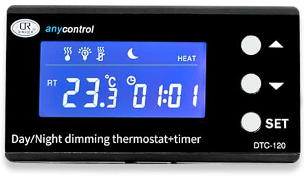 qorkhogr Digital LED Thermostat, High Accuracy Temperature Controller, Multipurpose Day/Night Dimming Digital Thermostat Timer for Aquarium Terrarium UK