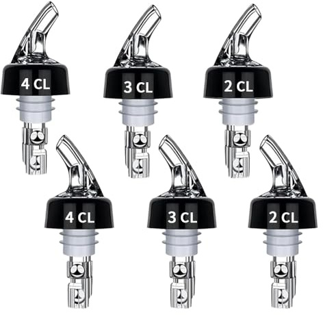 Lot de 6 becs verseurs de bouteilles de spiritueux 2 cl/3 cl/4 cl pour bouteilles, bec verseur pour spiritueux, doseur pour bouteilles de cocktails, plastique, auto-Pour, pour vin, cocktail, maison