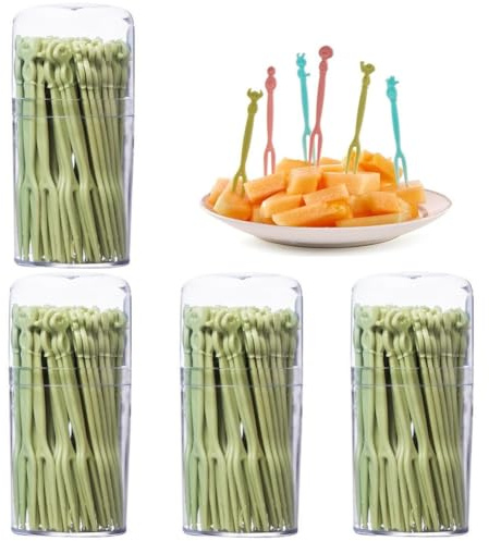 A,EdirFtra 200pcs plast plockar frukt gafflar, engångs plast gafflar, två prongs frukt gafflar, disponibel cocktail mat plockar med Box för fest banketter bufféer Catering