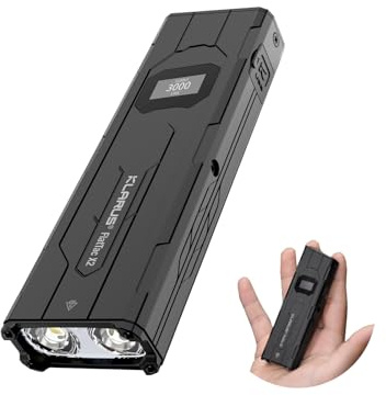 klarus X2 Ultradünne, handflächengroße EDC-Taschenlampe,3000 Lumen, kompakte leistungsstarke Taschenlampe mit Doppelschalter,OLED-Display, IPX6 Perfekt für Outdoor, Einsatz und Notfall.