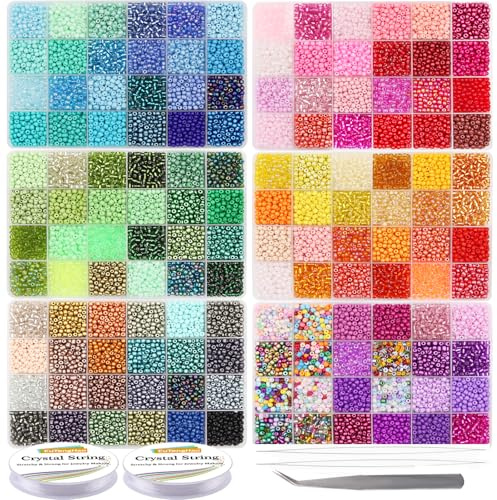 EuTengHao 4 mm glasfröpärlor, små hantverkspärlor för gör-det-själv-armband, halsband, hantverk, smyckestillverkning, tillbehör med pärlnålar, elastiska strängar