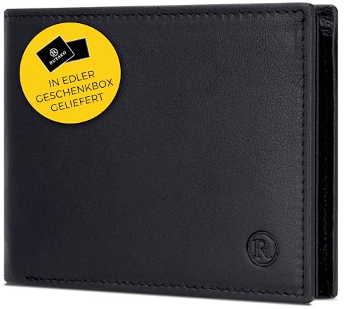 RUTAKO Leder Geldbörse Herren mit RFID Schutz - Portemonnaie mit Münzfach - Geldbeutel für Männer - Brieftasche Wallet Portmonee Schwarz