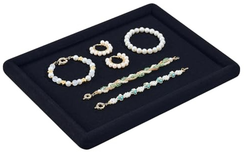 NBEADS Vassoio Espositivo per Gioielli In Velluto, Espositore Portagioie Rettangolare Floccato per Anelli Collane Bracciali Orecquellini Orologi Piccoli Oggetti, Nero, 30.2×22.2cm