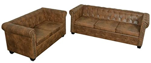 Générique Ensemble de canapé Chesterfield à 2 et 3 Places Marron,Meubles,Canapés,Brun,83.1 KG,274322