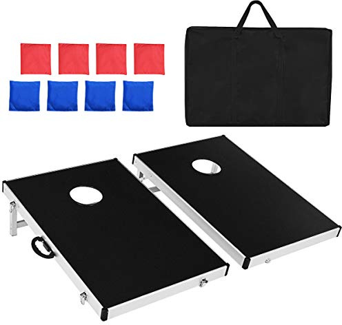 GYMAX Cornhole Toss Game Set Boards, Faltbares Spielbrett mit Seitengriff & 8 Sandsäcke, tragbares Strandspielset für Kinder & Erwachsene, Strandspiel klassisch für Mehrspieler-Spiele