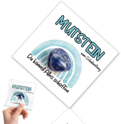 TENGWA Mutstein für Kinder Einschulung Blau 2,8 cm Lernstein Naturstein Glücksbringer Karte mit Geschenkbox Muntert Kinder Auf Macht Mut Schulkindgeschenk Souvenir