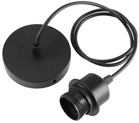 Ceiling Pendant Light Fitting,E27 Screw Lamp Holder with 100cm Braided Flex Adjustable Cable and Lock Ring for Shade Industrial Style Black Metal Modern Ceiling Rose for Kitchen Dining Room 1 Pack