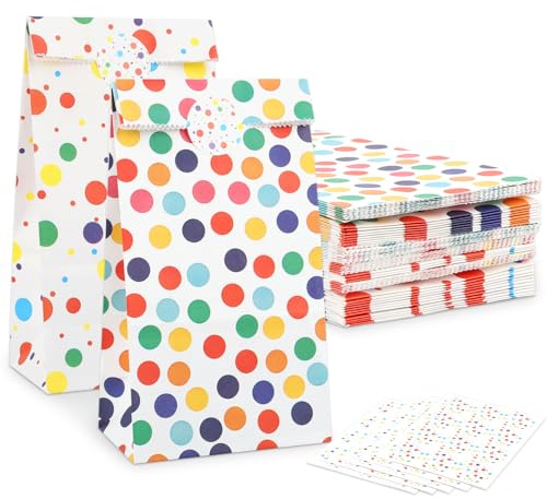 50 Stück Geschenktüten Kindergeburtstag,Papiertüten Kindergeburtstag | 18 X 9 X6cm Mitgebsel Tüten Kindergeburtstag mit 60 Aufkleber,Geschenktüten Klein für Weihnachten,Geburtstag,Hochzeiten,Party