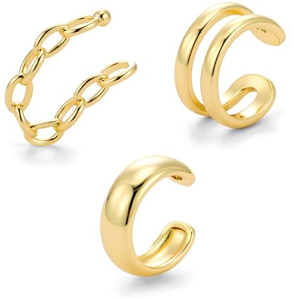 Ohrclips Set Damen Gold Silber Stapelbar EarCuff Klobig Multipack Geschenk | ALEXCRAFT Ohrclip Set Damen Gold Silber Stapelbar EarCuff Klobig Kleine Kette Zirkonia Glitzer Multipack Hypoallergen Schmuck