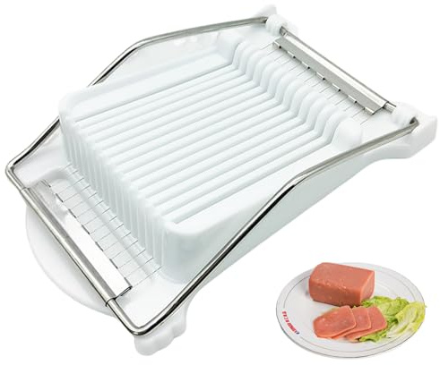 Luncheon Meat Slicer, 8.3x5.1 Inch Plastic Hard Boiled Egg Slicer with 14 Stainless Steel Wires, Reusable Cheese Cutter with Comfortable Grip for Slicing