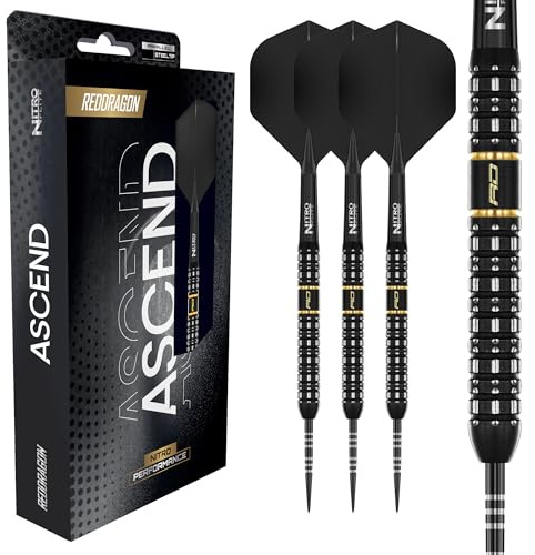RED DRAGON Darts – Ascend Series – 23 g parallellt fat, stål darts – dartpilar metallspets – 90 % volfram professionella dartpilar – Nitro Flite integrerad flight/skaft, dart flights och skaft