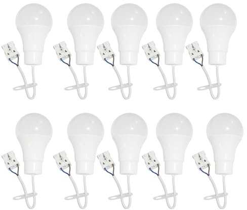 NCC-Licht 10 x LED Bauleuchtmittel Renovierlampe 10W neutralweißes Licht, robuste Baufassung mit Leuchtmittel & Steckklemme, Arbeitslicht für Dachboden und Keller