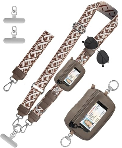 Elderoaki Heavy Duty Phone Lanyard Crossbody with RFID Wallet & Eyeglass Holder, Anti-Theft Cell Phone Strap for Travel, Universal