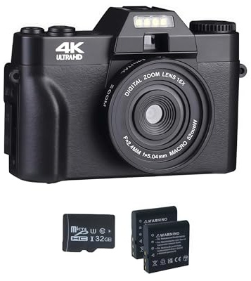 Korons Appareil Photo Numérique— 4k Ultra HD Capteur 56mp avec Vision Nocturne Infrarouge pour Photographie Professionnelle (128g)