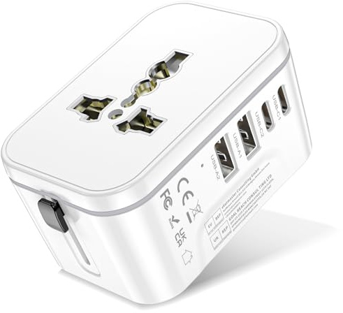 Universal Travel Adapter Worldwide with 2 USB C and 2 USB A Ports,International Travel Plug Adapter Worldwide Travel Adaptor Plug All in One Universal Charger Power Adapter UK to European EU US UK AUS