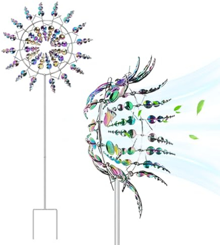 CEWROM Magische Windmühle, Einzigartige Metall Windmühle, 360° Dual Rotors kinetische Wind Spinner, 3D Metall-Windmühles Windspinner Spinner Skulpturen Windfänger für Patio Rasen,Garten (Bunt)