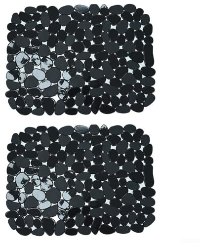 RiseNova Confezione da 2 tappetini antiscivolo in PVC per lavello, 30 x 40 cm, con texture ciottoli, tappetino flessibile per asciugare i piatti, protezione (nero)